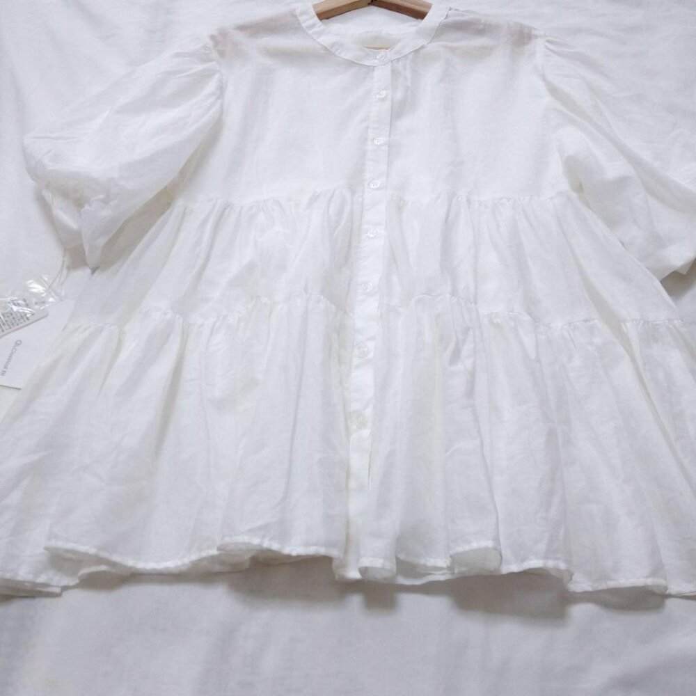 Elffe Classic  Balloon Sleeve Tiered Blouse White